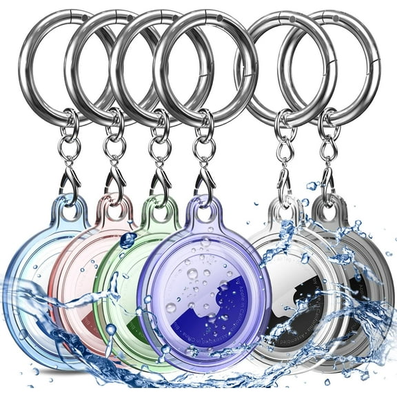 Airtag Holder Case Cover Keychain Keyring, 6 Pack IPX8 Waterproof Soft TPU Cover for Dog Collar, Wallet, Kids, Keys, Airtag case for Women Men Kids with Apple Air Tag GPS Tracker