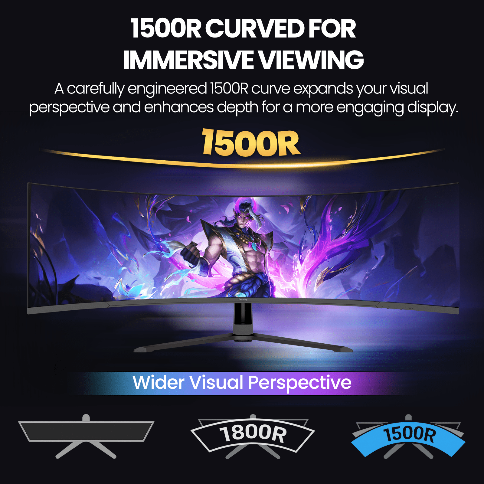 Suevery 45" 240Hz DQHD 5120 x 1440 Curved Gaming Monitor, 1500R, Built-in Speakers, 32:9, RGB Lighting, Wall-Mountable, Black