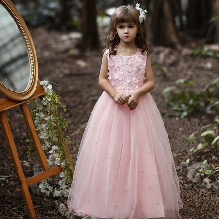 

XMMSWDLA Toddler Girl Clothes Kids Dress Girls Sleeveless Princess Dress Bow Tie Lace Flowers Mesh Dress Tufted Dress Deals Clearance
