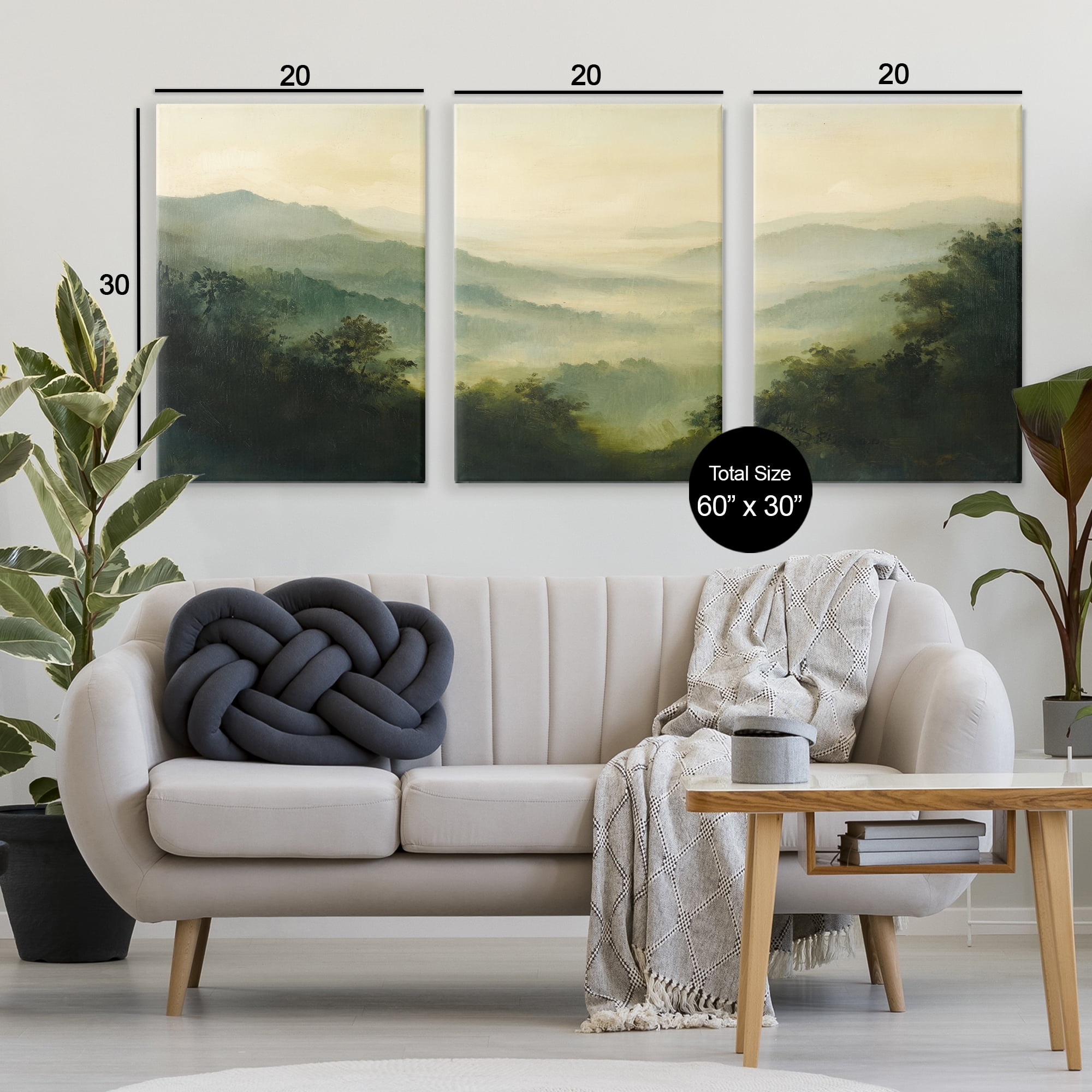 Stupell Industries Through The Haze Mountain Panorama 3 Piece Canvas Wall Art Set, design by Petal Prints Design