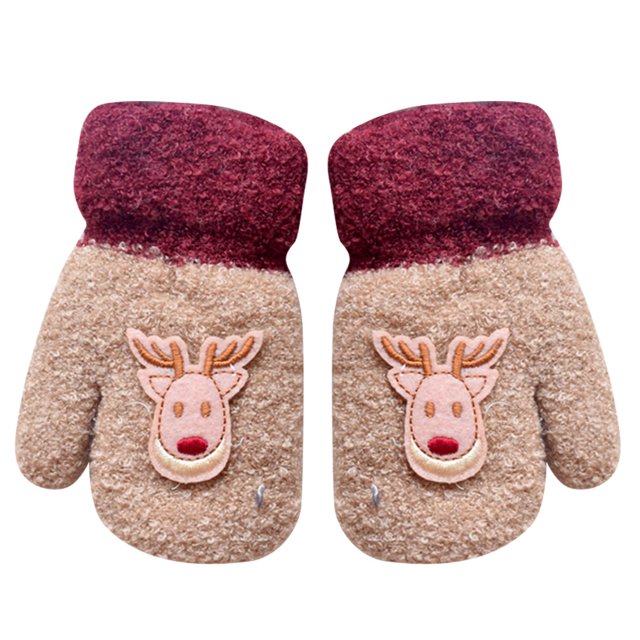 Guantes de invierno para niños y bebés, manoplas con cuello colgante de alce de dibujos animados, color Beige