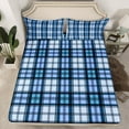 thumbnail image 2 of Homewish Buffalo Plaid Child Twin Sheet Sets, Modern Abstract Artwork Twin Fitted Sheet, Blue Stripes Line Flat Sheet, Microfiber Bedroom Decor, 3pcs, 2 of 7