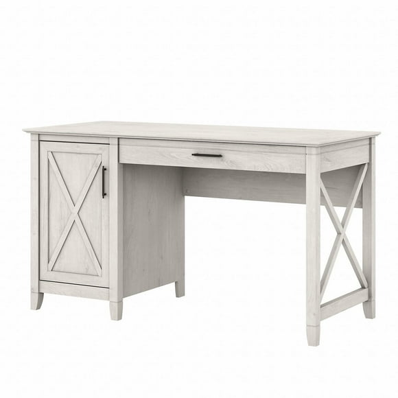 Bureau d’ordinateur 54L avec tablette clavier et rangement Key West de Bush Furniture en chêne blanc lin