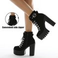 thumbnail image 5 of Women's Chunky Heel Platform Goth Dress Ankle Boots Classic Round Toe Lace Up Side Zipper High Block Heel Combat Bootie, 5 of 7