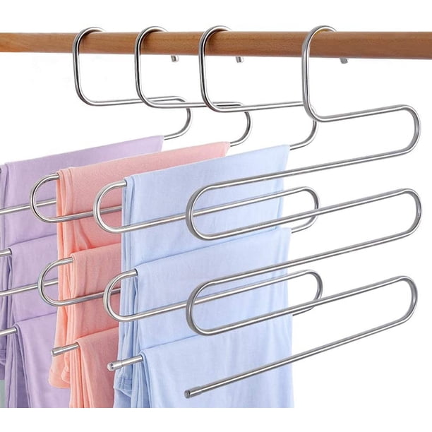 Perchero de 5 capas para ropa y pantalones, con forma de S, multiusos, organizador de corbatas y pantalones (4 piezas)
