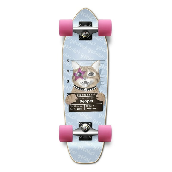 Yocaher Complete Mini Cruiser Graphic Longborad skateboard 27“ x 8" - Rockstar Kitty Cat - Purple Pepper