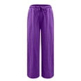 thumbnail image 4 of Comdrip Pants for Women Trendy Fashion Women Loose Solid Color Casual Wide Leg Pants Cotton Trousers Womens Flowy Pants Purple 4XL, 4 of 9