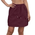 thumbnail image 2 of Women's High Waisted Drawstring Cargo Mini Skirt with Multi Pockets, Casual Lightweight Utility Short Skirt for Daily & Outdoor Wear Wine M, 2 of 9