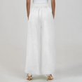 thumbnail image 6 of Cotton Linen Pants Women Smocked High Waisted Split Wide Leg Pants Summer Flowy Vacation Beach Pant with Pockets 2025, White S, 6 of 7