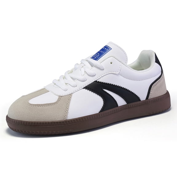 Retro Color Block Men's Sneakers, Lightweight Comfortable Low-Top Lace-Up Shoes, Fashion Casual Walking Shoes for Gym, Travel and Daily Life, White, 8
