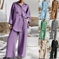 thumbnail image 6 of Qeaghou Womens Cotton Linen Sets 2 Piece Tracksuit Plus Size Button Down 3/4 Sleeve Shirt And Shorts Set Summer Beach Outfits Sets, 6 of 7