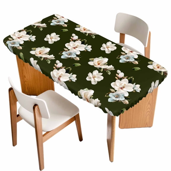 Farmhouse Flowers Table Cloths for 4 Foot Rectangle Tables, Modern Abstract Country Chic Floral Leaf Patio Waterproof Elastic Fitted Tablecloths, Washable Rectangular Table Cover for Camping
