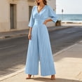 thumbnail image 2 of Edvintorg Women Jumpsuit Lightweight 3/4 Sleeve V Neck Casual Flowy Romper with Wide Leg Pant One Piece Womens Trendy Clothes S-2XL Light Blue, 2 of 9