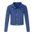 thumbnail image 4 of CALAFEBILA Women Denim Tops Womens Fall Fashion 2023 Cropped Jean Jacket Long Sleeve Slimming Single-Breasted Oversized Denim Jacket With Pockets, 4 of 8