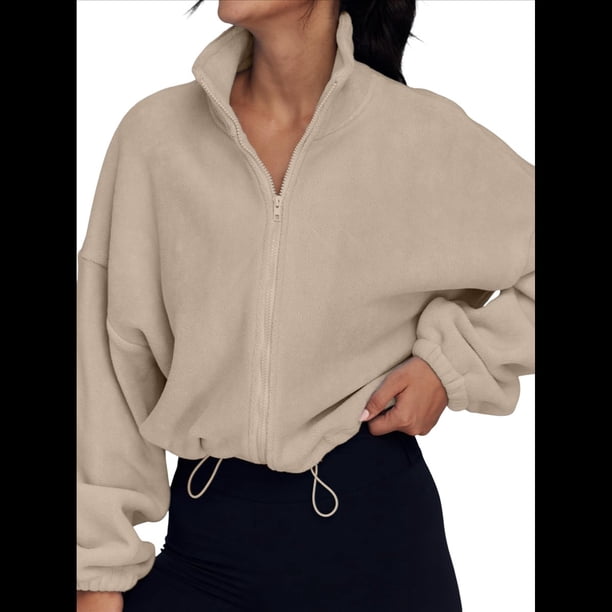 Chaquetas de Forro para Mujer, Sudaderas Extragrandes con Cremallera, Ropa de Invierno, Conjuntos de Larga y Corte Corto para Otoño. Caqui S