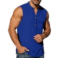 thumbnail image 6 of Tsivenald Mens Tank Tops Button Placket Sleeveless Loose Fit Pullover Shirts Crinkle Fabric with Chest Pocket Casual Tank Top for Men, 6 of 9