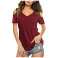 thumbnail image 2 of Vedolay Women's V Neck Short Sleeve Blouse Work Tunic Tops Business Casual Zip Up Summer T Shirts, XXL, 2 of 5