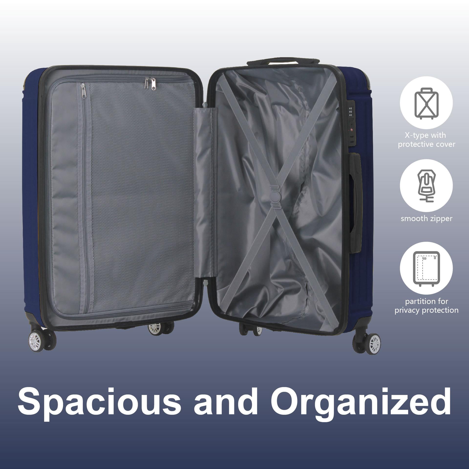 3-Piece 20", 24", 28" ABS Luggage Sets, Suitcases with Rubber Handle, Silent Spinner Wheels, & 3-Digit TSA Lock