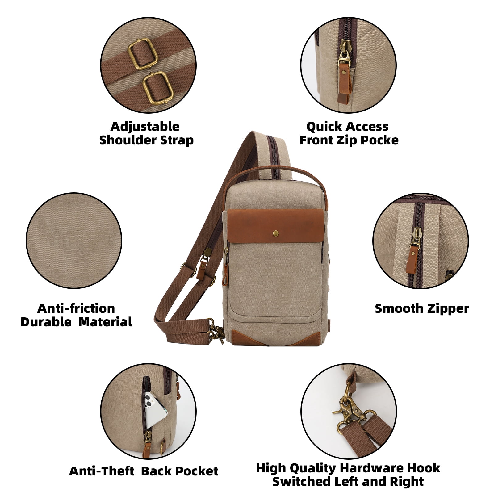 KL928 Canvas Sling Bag Crossbody Backpack Shoulder Casual Rucksack for Men Women