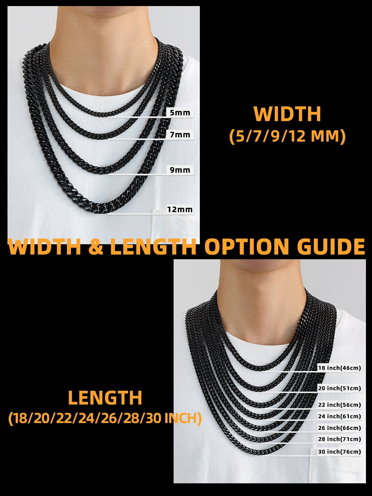 U7 Miami Cuban Link Chain for Mens 5mm 20inch Black Curb Cuban Necklace Stainless Steel Men's Jewlery Gift