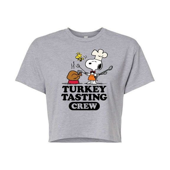 Peanuts - Turkey Tasting Crew - Juniors Cropped Cotton Blend T-Shirt