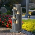 thumbnail image 4 of Haverchair 24" Outdoor Water Fountain with LED Lights, 5-Tier Bamboo Joint Design Bowl Garden Fountain, Modern Cascading Waterfall for Garden, Patio, Backyard, Deck, Porch and Home Decor, 4 of 8