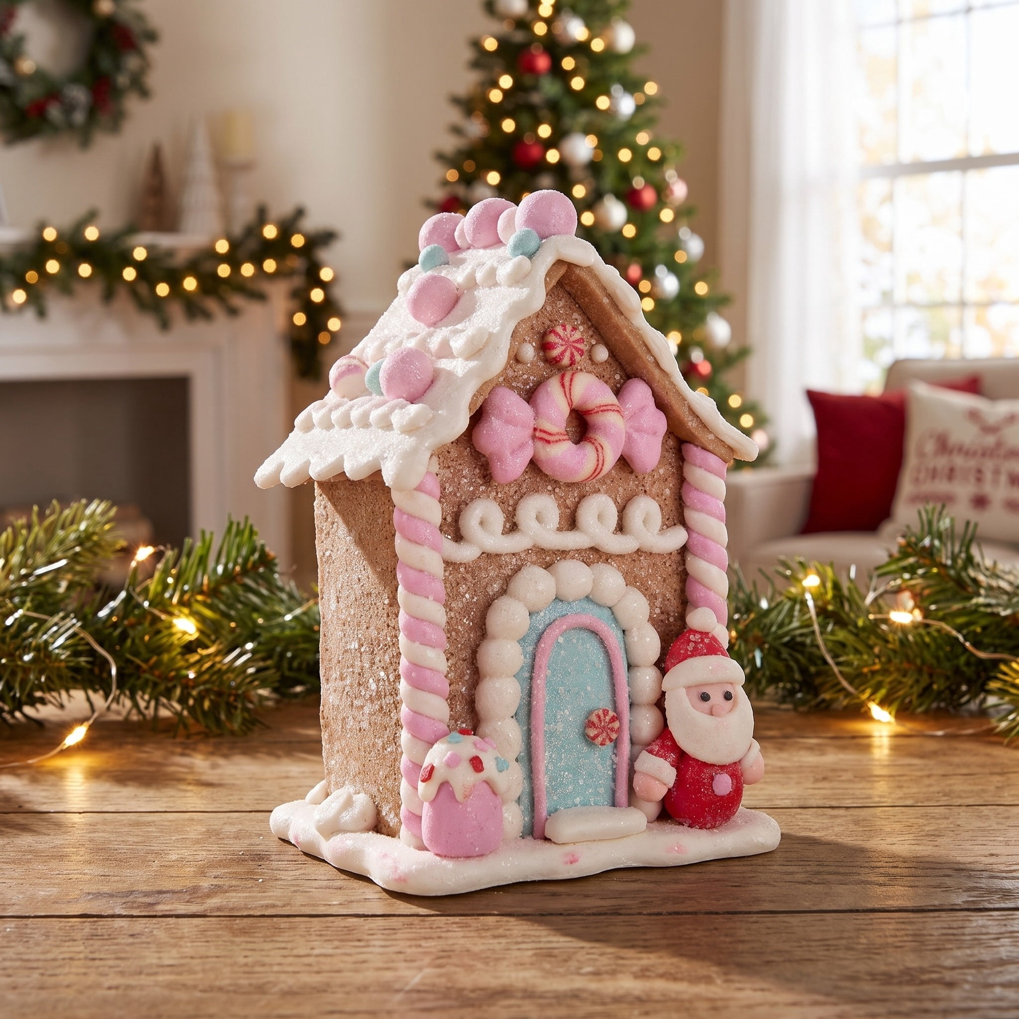 Clay Dough Gingerbread House with Santa Christmas Decoration, Multicolor, 5.3", by Holiday Time