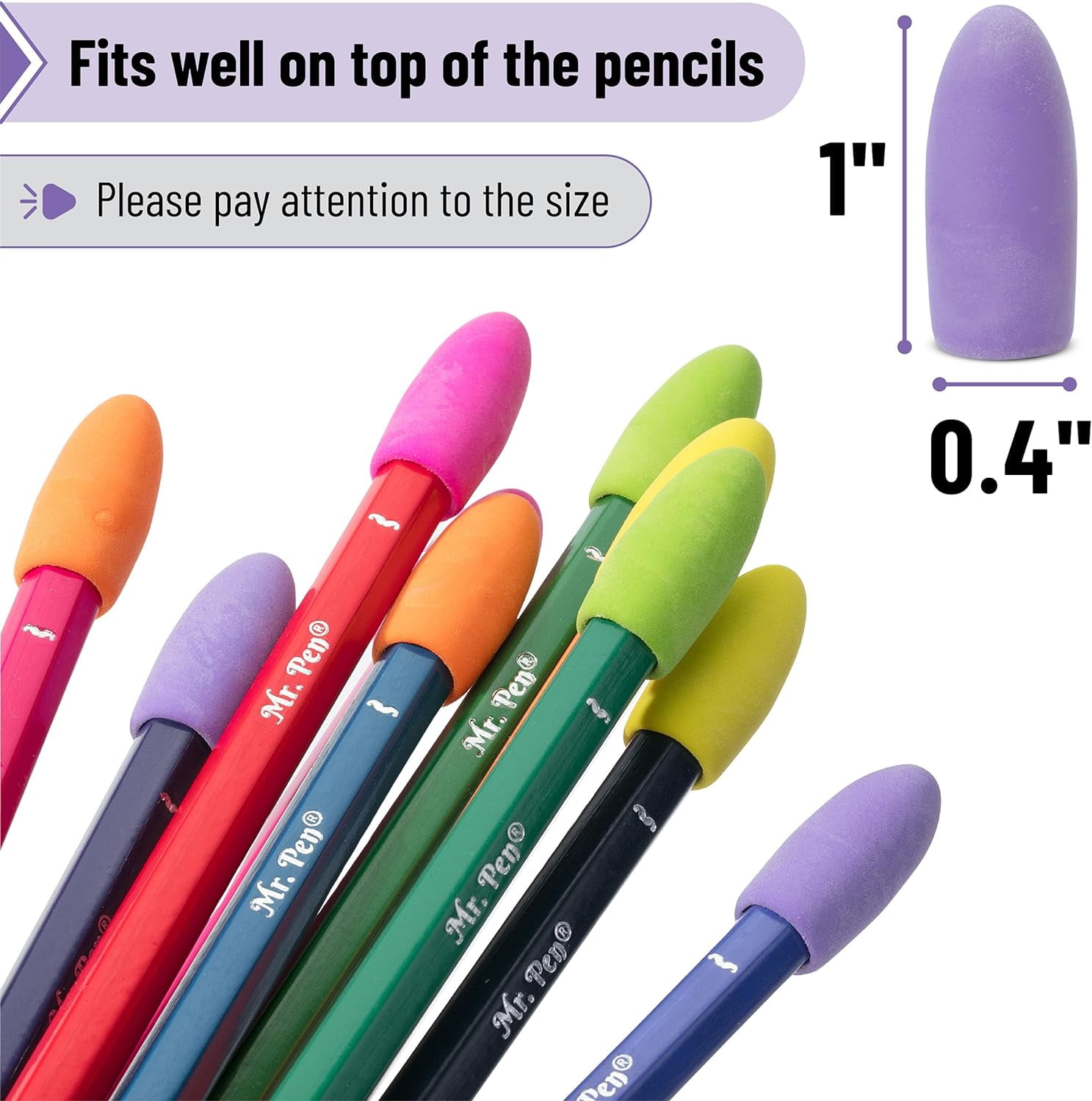 Mr. Pen- Pencil Erasers Toppers, 120 Pack, Colorful, Erasers for Pencils