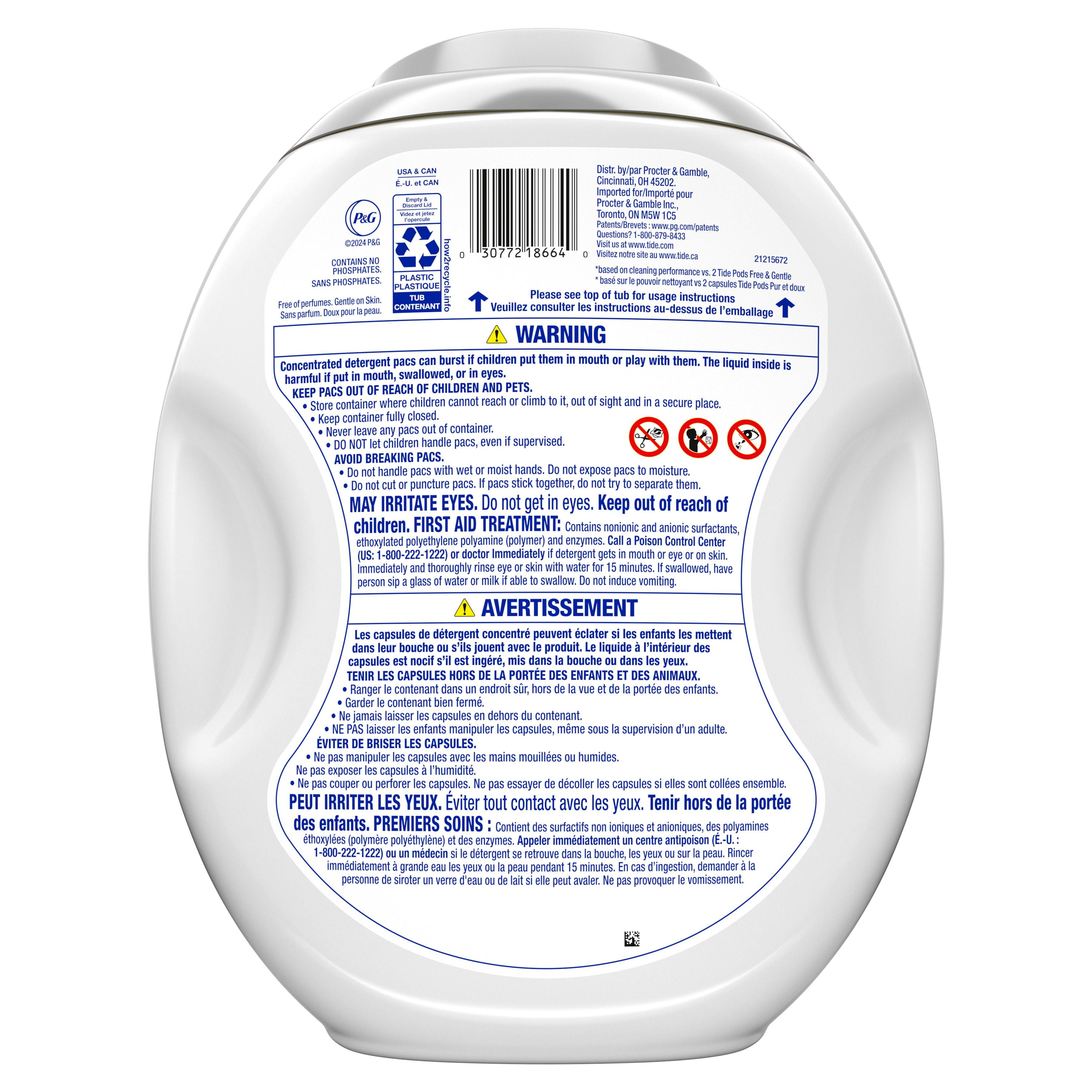 Tide PODS Free and Gentle Coldwater Laundry Detergent Pacs, 45 Count, Hypoallergenic Laundry Detergent Pacs, TIDE TD PWRPDS F&G CW45CT