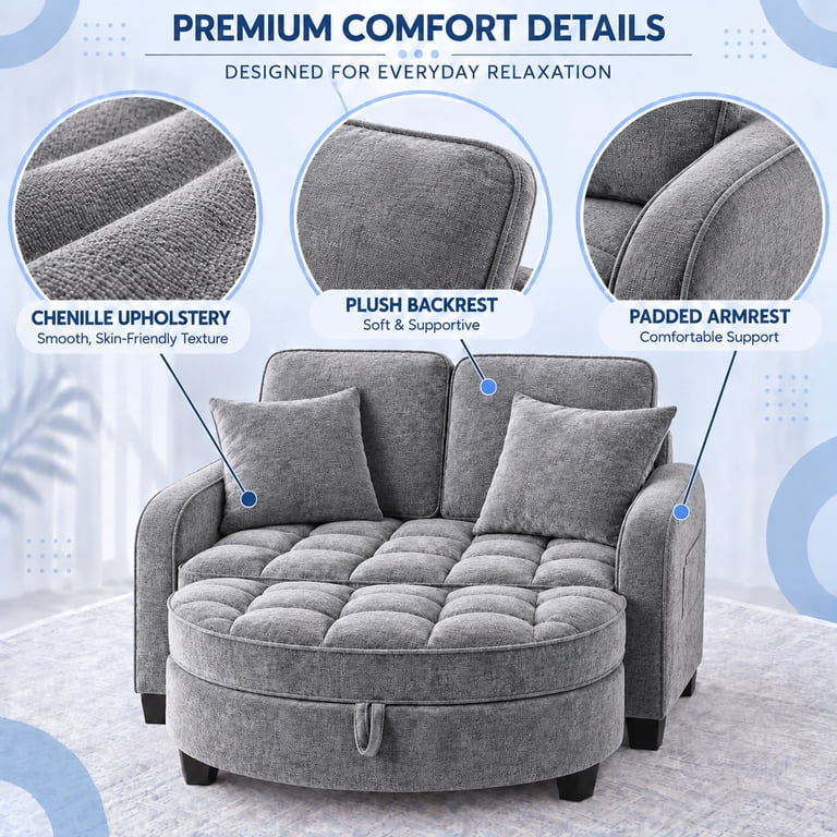 Moonmiss Oversized Chair and A Half, Gray Chenille with Storage Ottoman photo 2