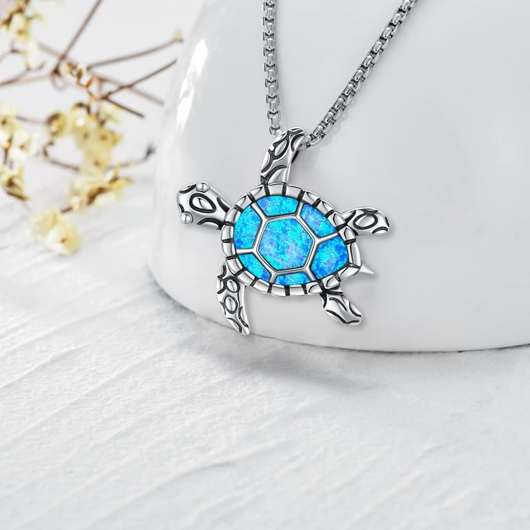 Blue opal sea turtle necklace clearance