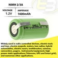 thumbnail image 3 of Exell 2/3A 1100mAh 1.2V NIMH Rechargeable Battery w/ Tabs, 3 of 7