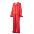 thumbnail image 5 of AIGUR Mommy and Me Matching Pajamas Long Sleeve Lapel Stripe Print Button Up Tops and Pants Set, 5 of 11