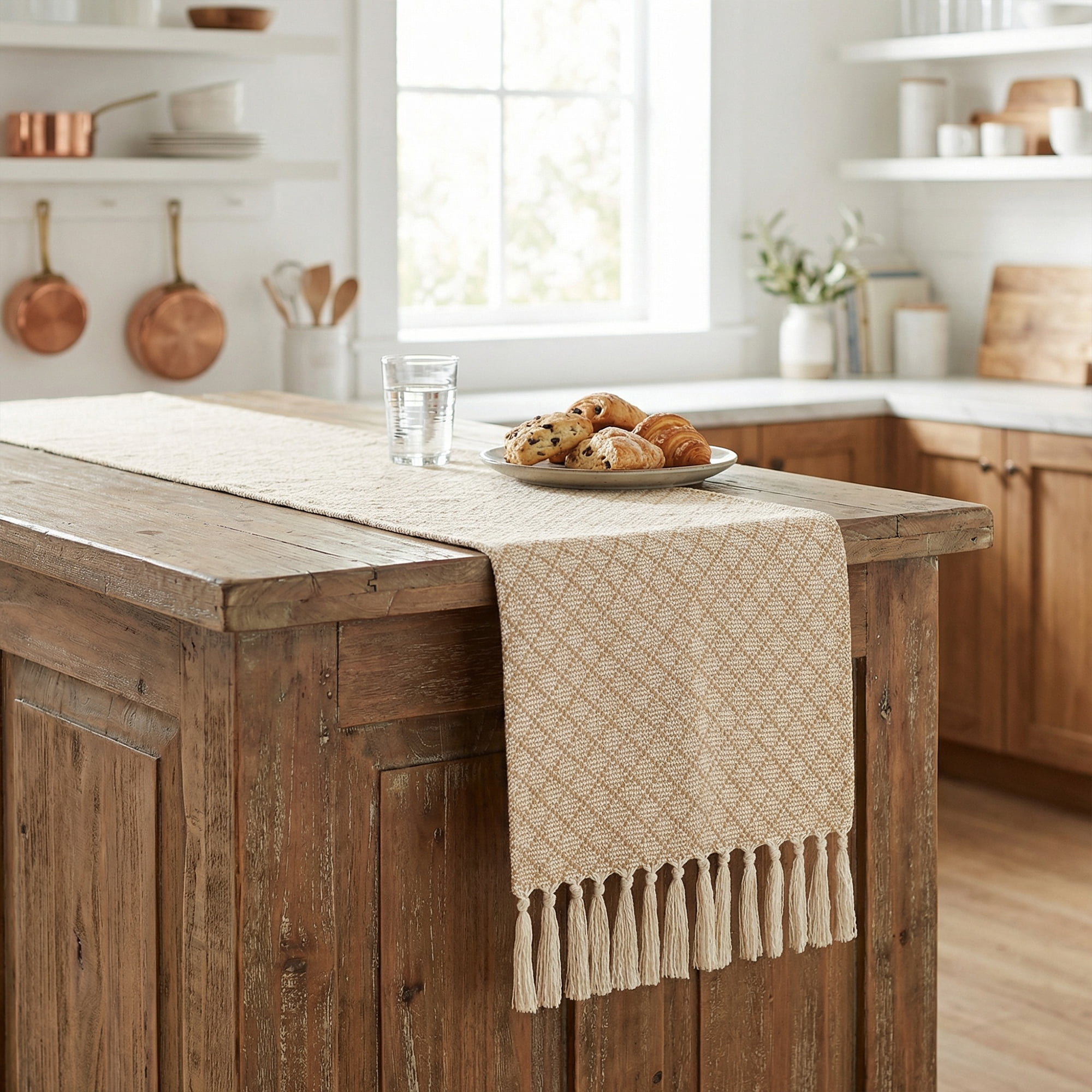 Unique Bargains Long Washable Tassels Table Runner for Decorations Large Square 13"x72"