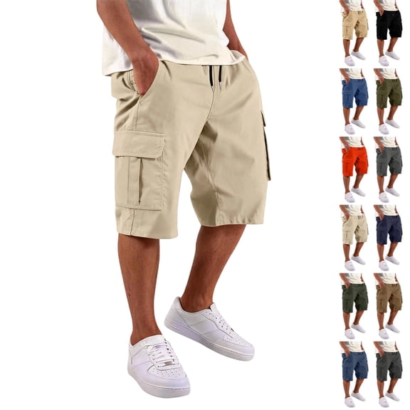 UDAUDU Cargo Shorts for Men Athletic Cotton Twill Bermuda Workout Shorts Casual Classic Summer Comfort Work Shorts Multi Pockets Khaki 3XL