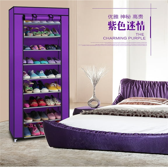 Cfowner Purple Shoe Shelf, Fashionable Room-saving 9 Lattices Non-woven Fabric Shoe