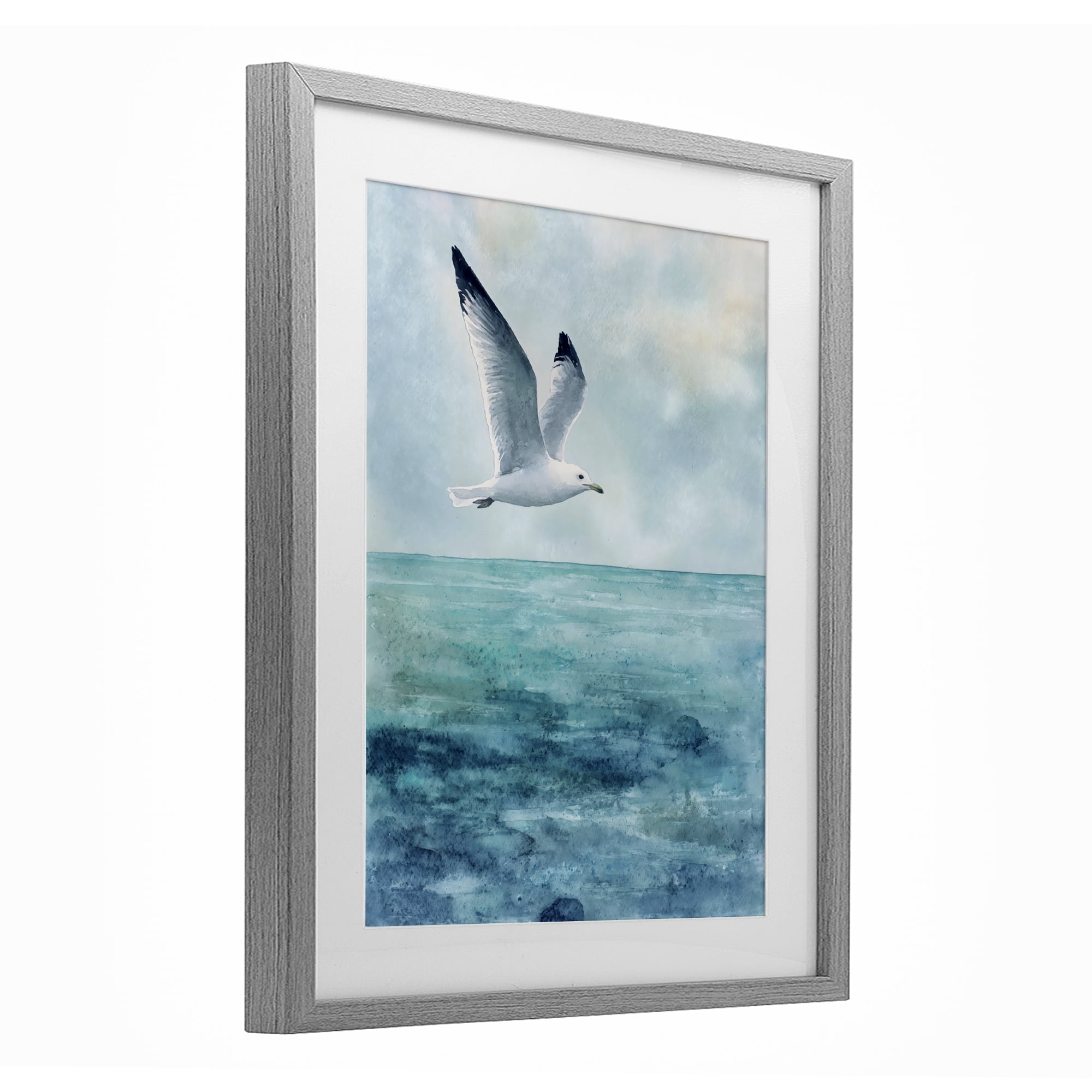 Stupell Industries Seagull With Black Tips Gray Framed Print Under Glass, design by Franklyn Gregory