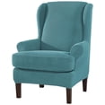 thumbnail image 1 of 2 Piece Stretch Wingback Chair Cover Jacquard Wing Chairs Slipcover with Elastic Bottom Blue One Size, 1 of 8