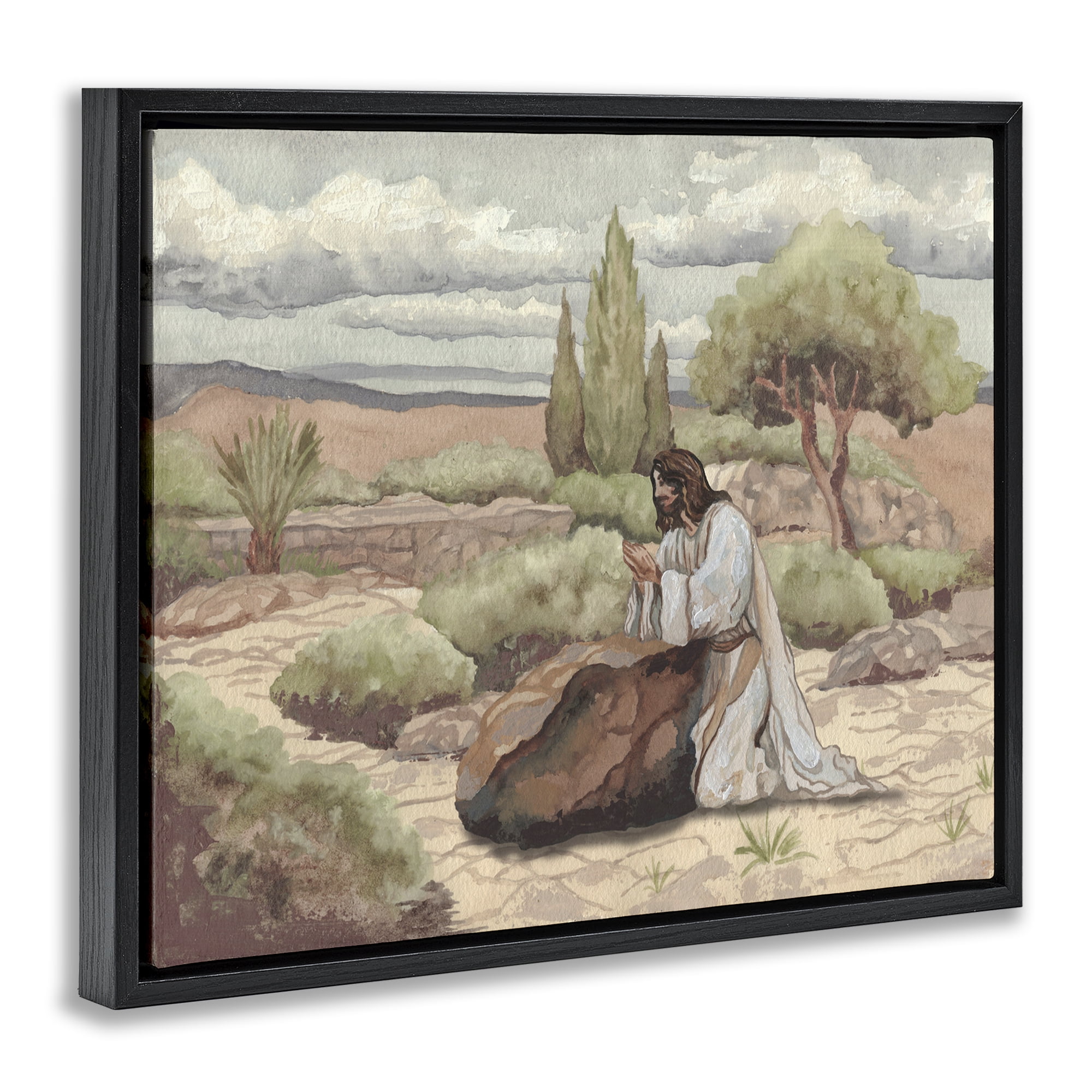 Stupell Industries Jesus Praying Countryside Black Framed Floater Canvas Wall Art, design by Elizabeth Medley
