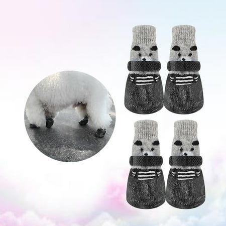 MLINS 4 Pcs Waterproof Shoes and Socks Cute Dog Boots Paw Protectors Paws Black