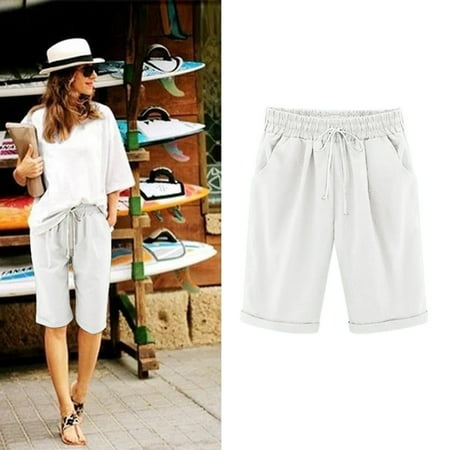 eczipvz Gym Shorts Women Women s Sweat Shorts Cotton Drawstring Summer Workout Casual Shorts with Pockets White M
