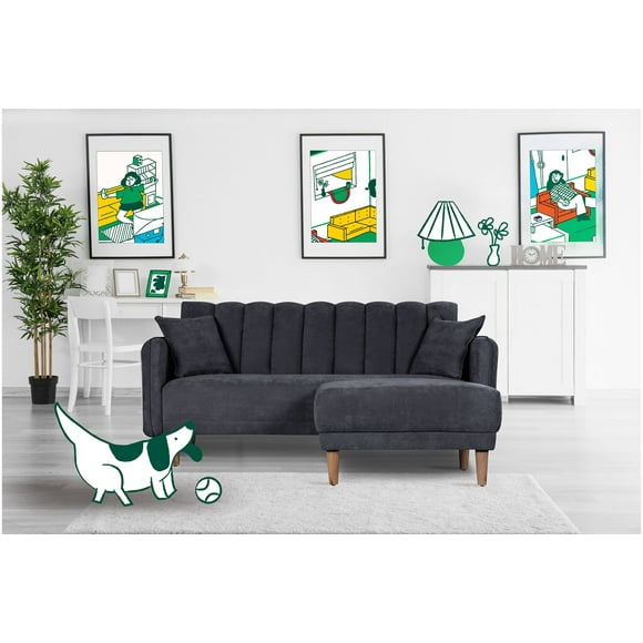 Sala Modular Sofá Cama Reversible De Lino Gris Oxford Modelo Avocata