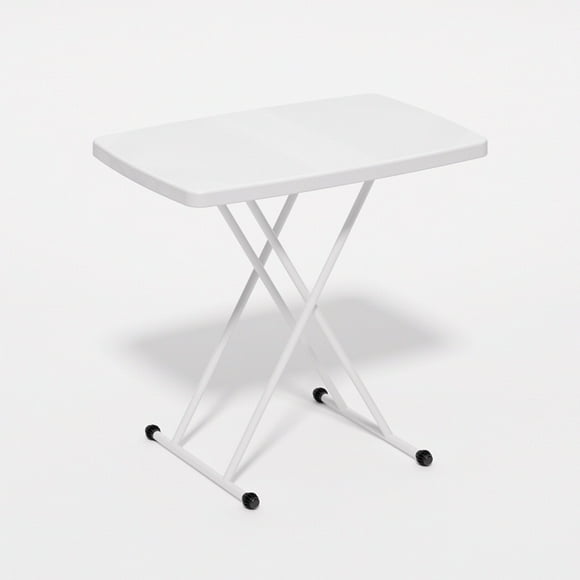 White Plastic Garden Table - Indoor/Outdoor/, Folding Table for Camping Catering Buffet Picnic, Adjustable Height, 76x50x54/62/74cm