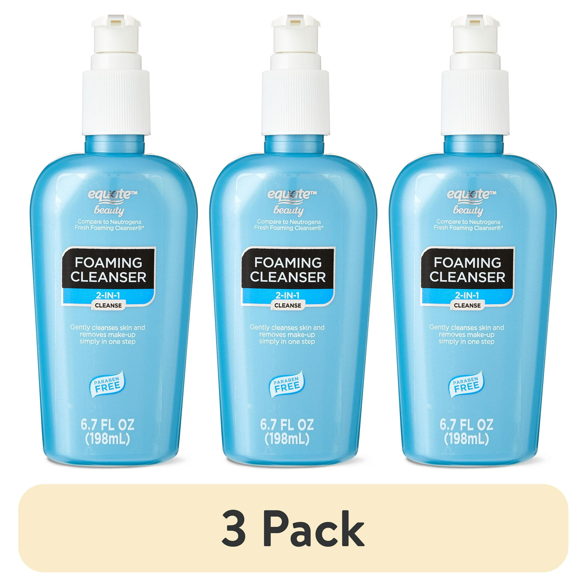 (3 pack) Equate 2-in-1 Foaming Cleanser for Face Care, 6.7 fl oz, Compare to Neutrogena® Fresh Foaming Cleanser®