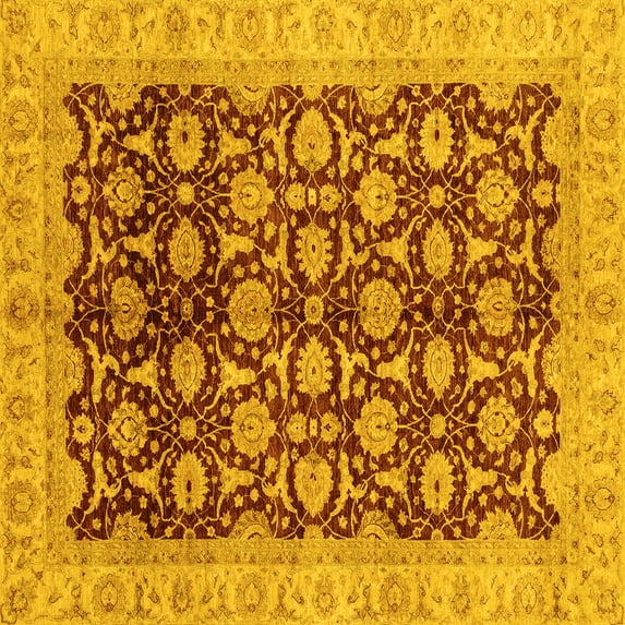 Ahgly Company Machine Washable Indoor Square Oriental Yellow Traditional Area Rugs, 8' Square