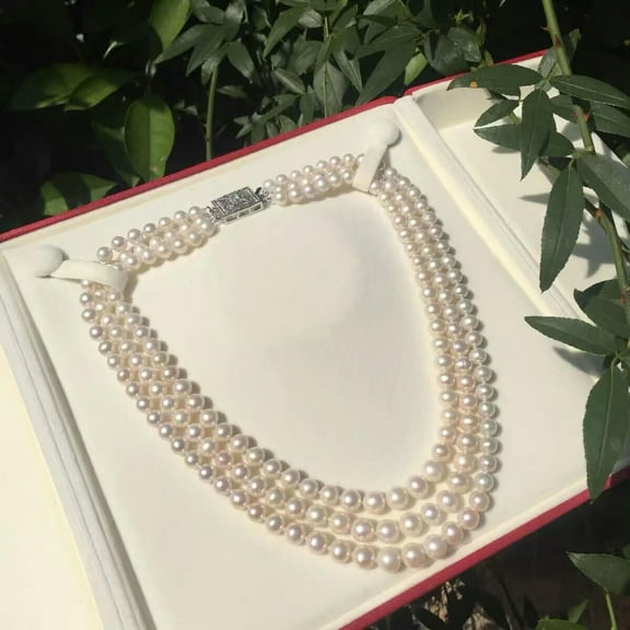 EOEMY Triple Strands 8-9mm South Sea White Pearl Necklace 18"19"20"