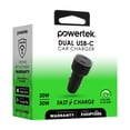 thumbnail image 2 of Powertek 60W Dual USB-C Car Charger, Fast Charging Power Delivery, Black, 2 of 4