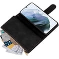 thumbnail image 4 of Wallet Case for Samsung Galaxy S21 FE, Premium Vintage PU Leather Magnetic Closure Handbag Zipper Pocket Case Kickstand Card Holder Slots with Wrist Strap TPU Shockproof Flip Case - Black, 4 of 7