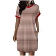 thumbnail image 2 of Summer Xqxayjr Womens Casual Short Sleeve Wedding Guest Dresses Under $10 Summer Crewneck Striped Flowy Pocket Knee Length Midi Swing Tshirt Dress Elegant Black Evening Dress, 2 of 6