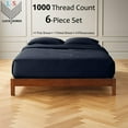 thumbnail image 2 of 6-PC Split Head King 34" Organic 1000-TC Cotton Sheet Set - 12" Deep Pockets with 4 Pillowcases - Navy Blue, 2 of 7